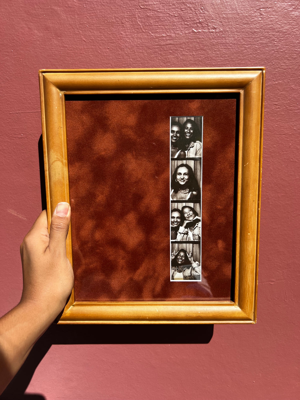 Wood/Burnt Red Suede Photo Strip Frame