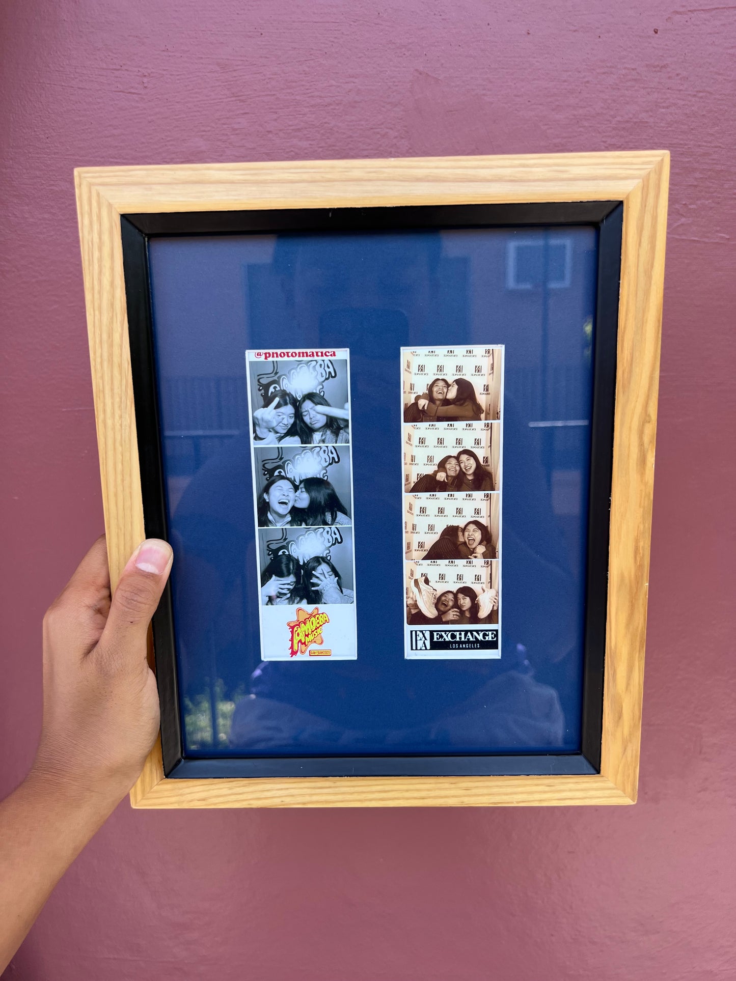 Natural Wood & Black/Bottle Blue Photo Strip Frame